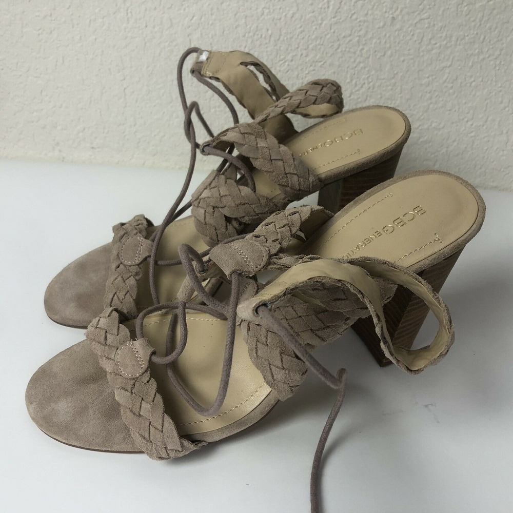 BCBGeneration Womens Sandals Braided Suede Leather Tassels Block‎ Heel Size 9 M